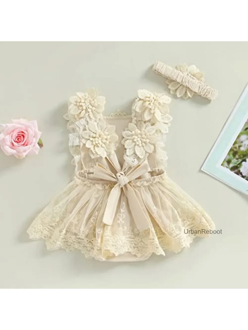 Floral Boho Lace Baby Girl Romper Bodysuit Sleeveless Cotton Linen